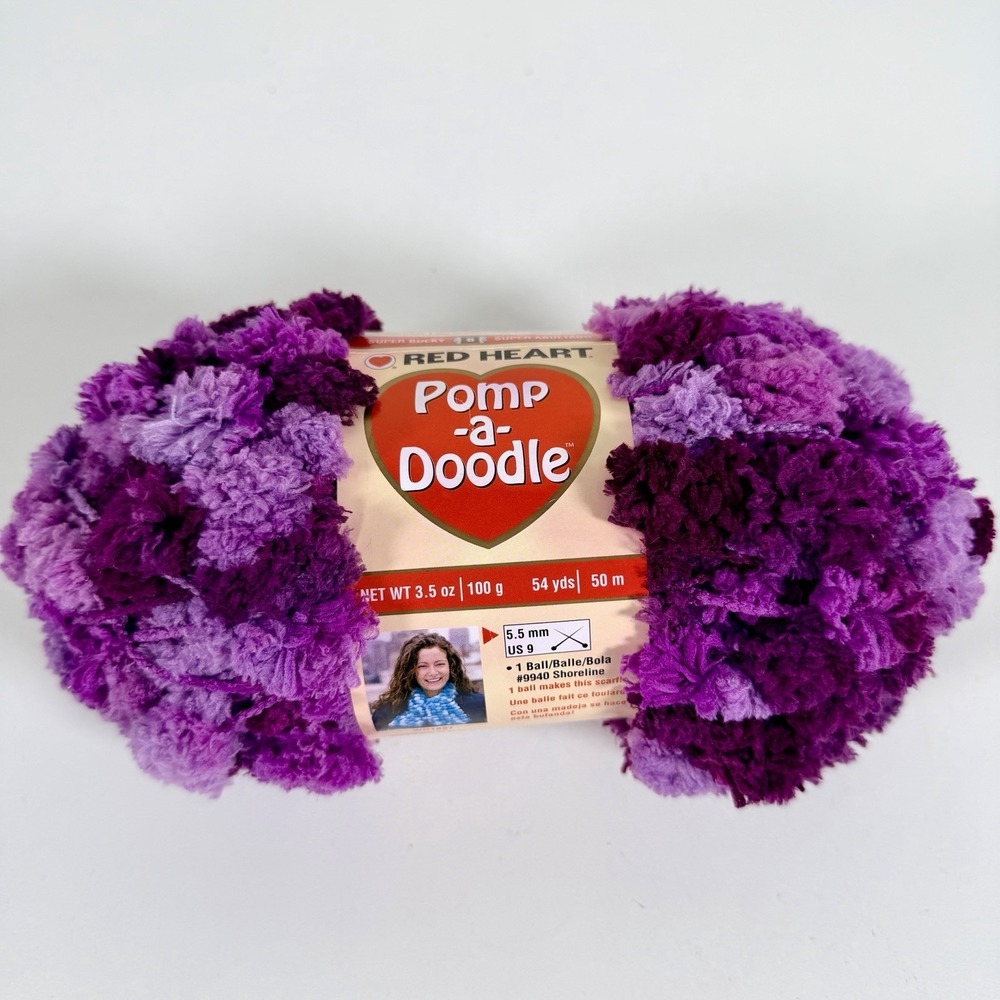 Red Heart Pomp A Doodle Yarn Plush Plum 54 Yards Super Bulky 6 Purple Pom